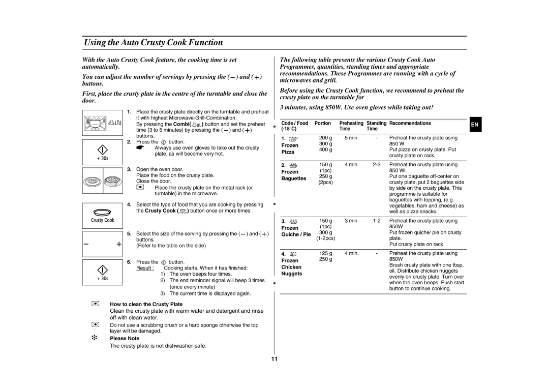 Samsung GE89MSTC/XEE manual Using the Auto Crusty Cook Function 