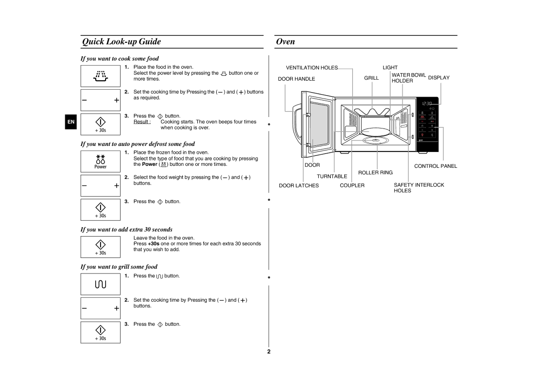 Samsung GE89MSTC/XEE manual Quick Look-up Guide, Oven 