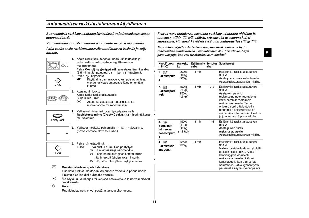 Samsung GE89MSTC/XEE manual Automaattisen ruskistustoiminnon käyttäminen 