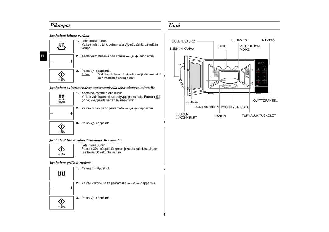 Samsung GE89MSTC/XEE manual Pikaopas, Uuni 