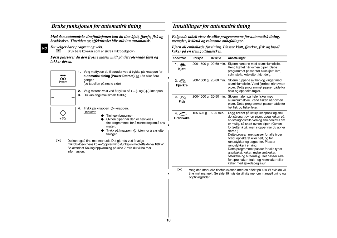 Samsung GE89MSTC/XEE manual Lukker døren, Automatisk tining Power Defrost én eller flere 