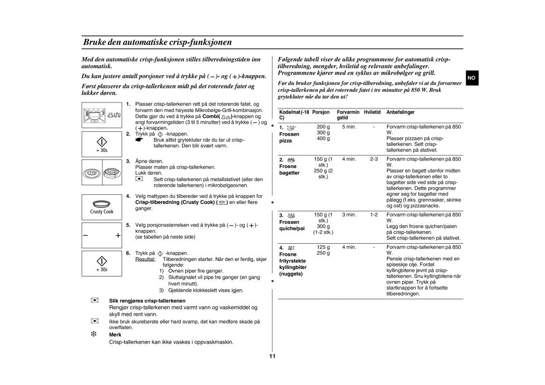 Samsung GE89MSTC/XEE manual Bruke den automatiske crisp-funksjonen 