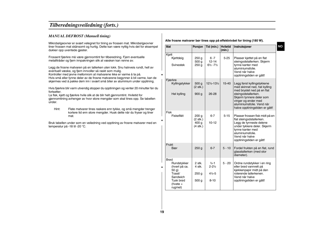 Samsung GE89MSTC/XEE manual Manual Defrost Manuell tining 