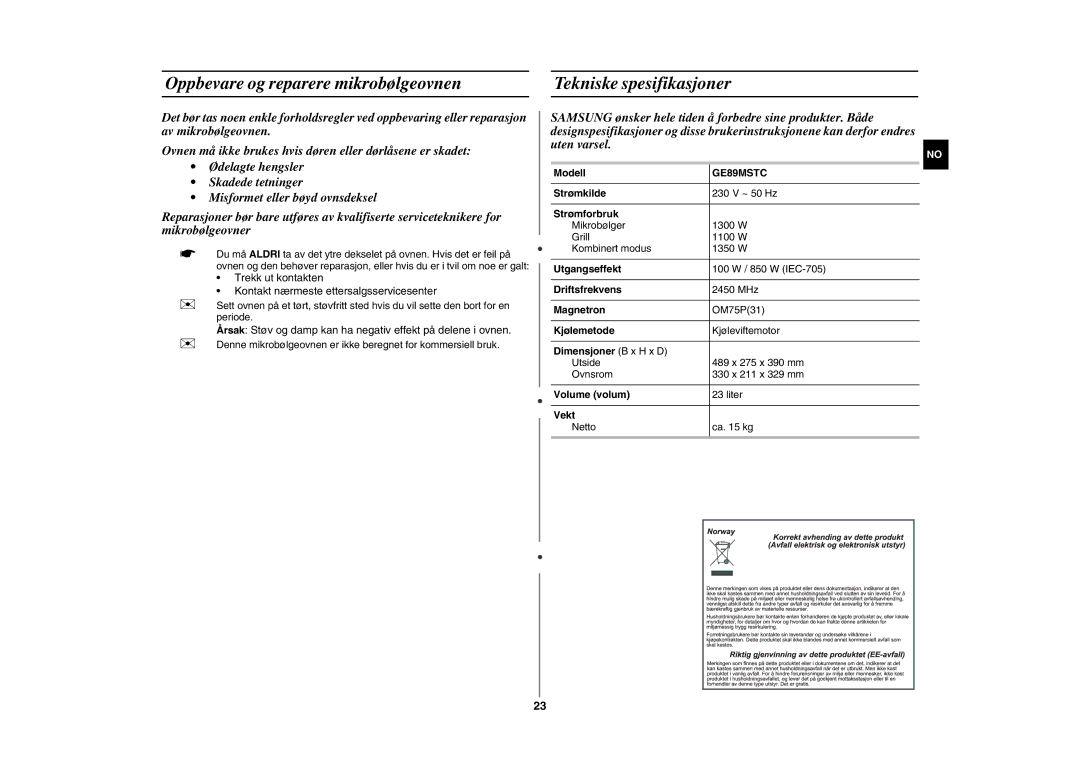 Samsung GE89MSTC/XEE manual 