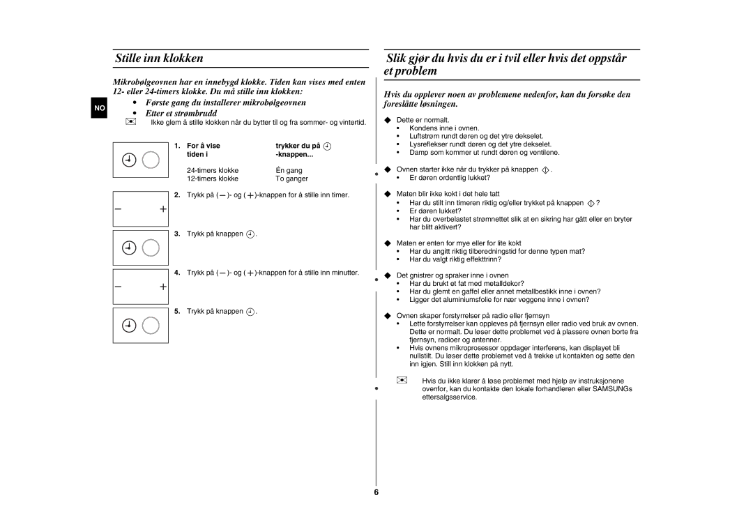 Samsung GE89MSTC/XEE manual Stille inn klokken, For å vise Trykker du på Tiden Knappen 