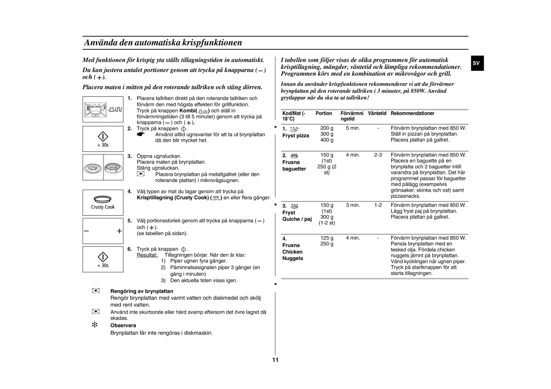 Samsung GE89MSTC/XEE manual Använda den automatiska krispfunktionen 