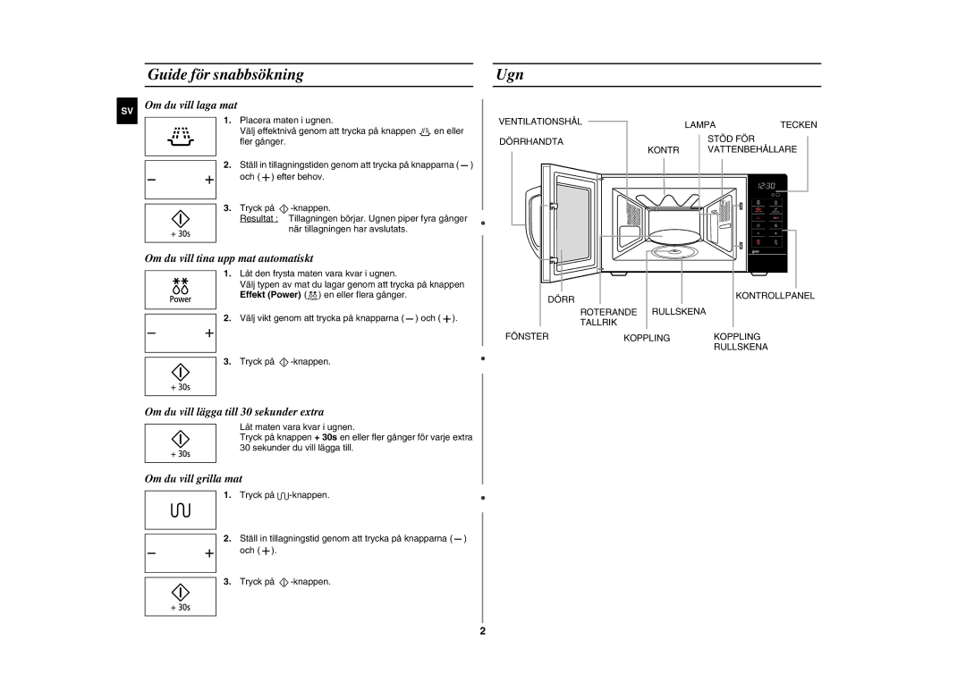 Samsung GE89MSTC/XEE manual Guide för snabbsökning, Ugn 