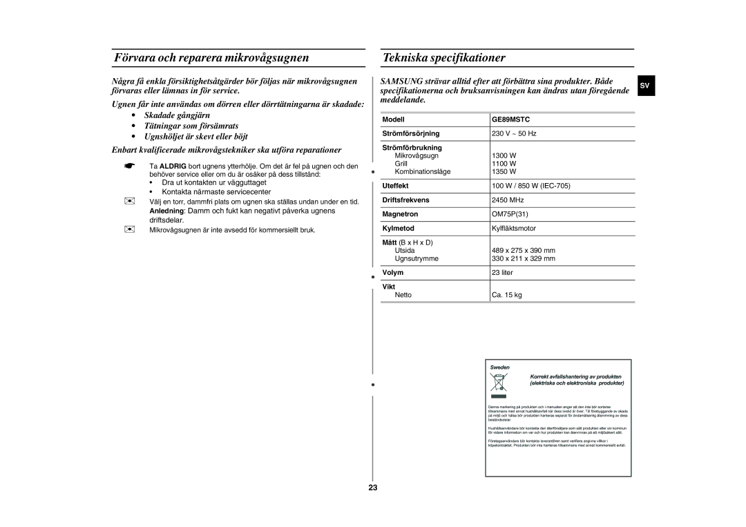 Samsung GE89MSTC/XEE manual 