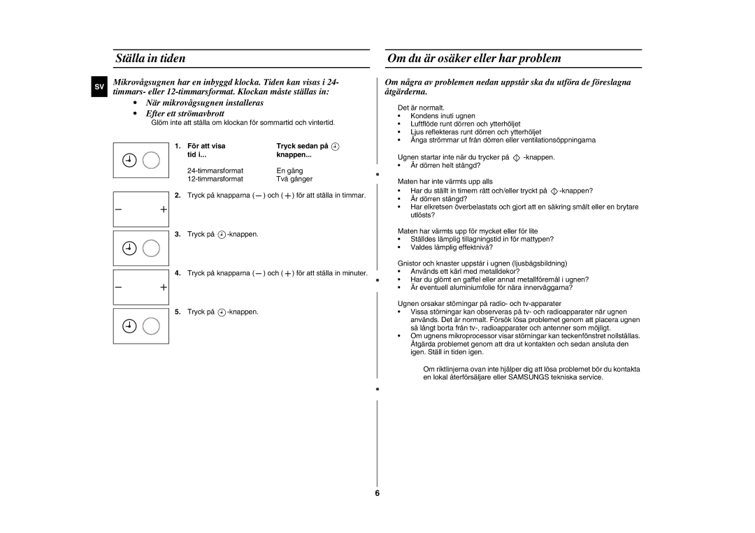 Samsung GE89MSTC/XEE manual Ställa in tiden, Om du är osäker eller har problem, Och 