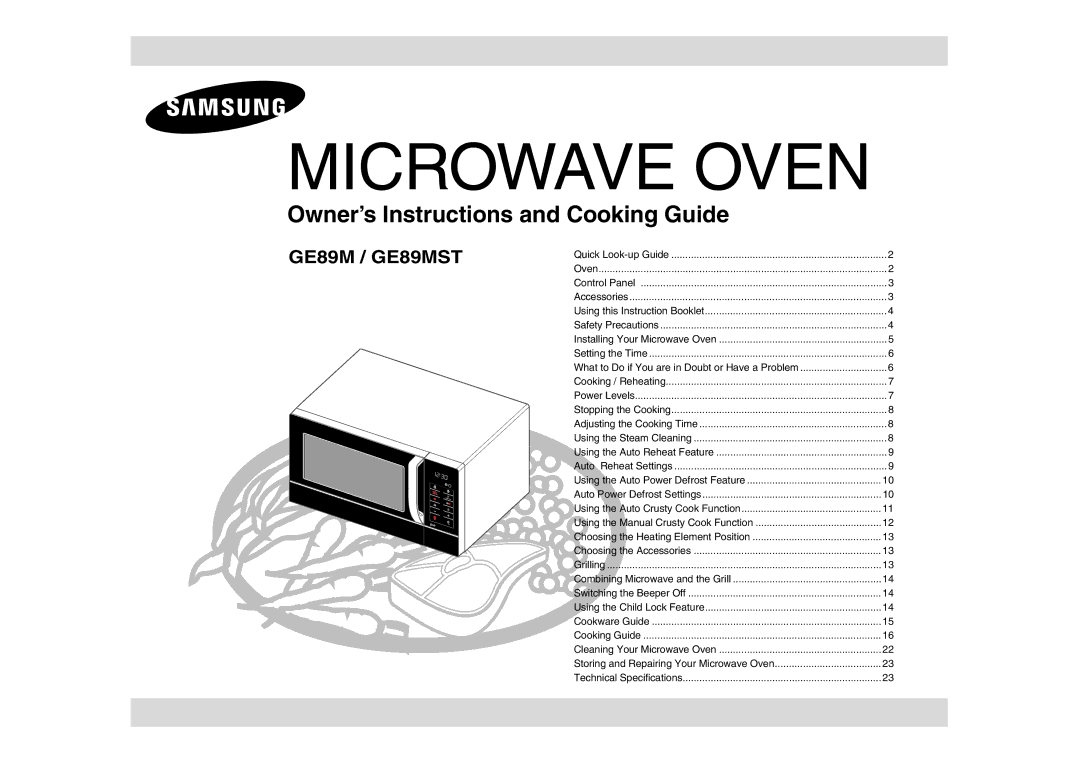 Samsung GE89MST/ELE, GE89MST/XEG manual Microwave Oven 