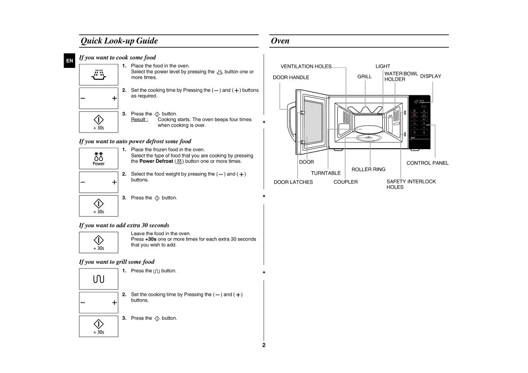 Samsung GE89MST/ELE manual Quick Look-up Guide, Oven 