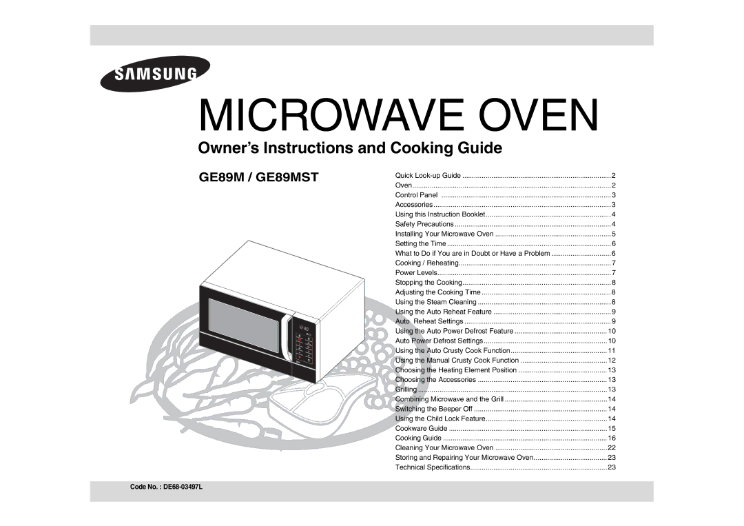 Samsung GE89MST/BAL, GE89MST/XEG, GE89MST-P/BAL manual Microwave Oven 