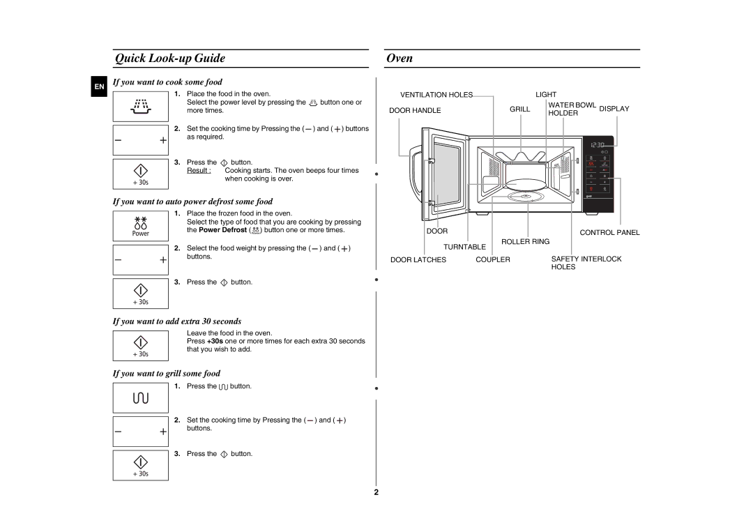 Samsung GE89MST-P/BAL, GE89MST/XEG, GE89MST/BAL manual Quick Look-up Guide, Oven 