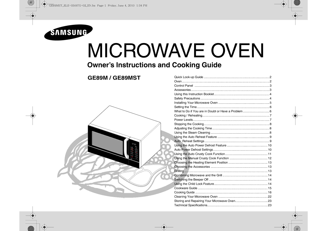 Samsung GE89MST/ELE manual Microwave Oven 