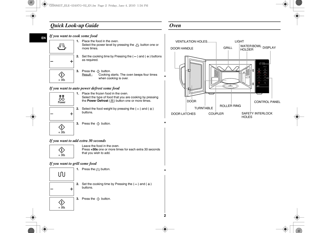 Samsung GE89MST/XEG, GE89MST/ELE manual Quick Look-up Guide, Oven 