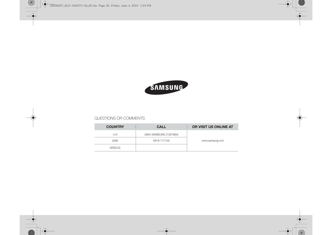 Samsung GE89MST/XEG, GE89MST/ELE manual Greece 