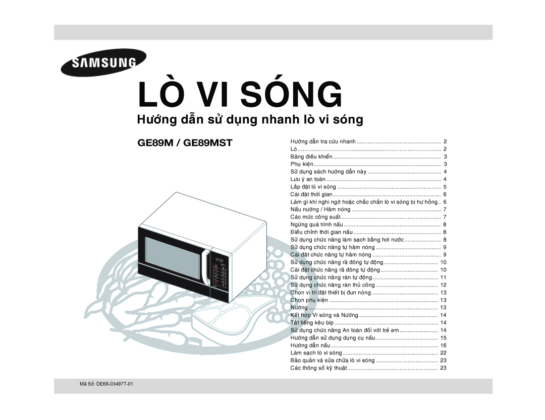 Samsung GE89MST/XSV manual Phuï kieän, Choïn phuï kieän Nöôùng 