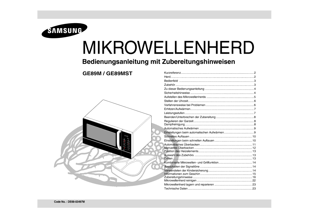 Samsung GE89M/XEG manual Mikrowellenherd, Code No. DE68-03497M 