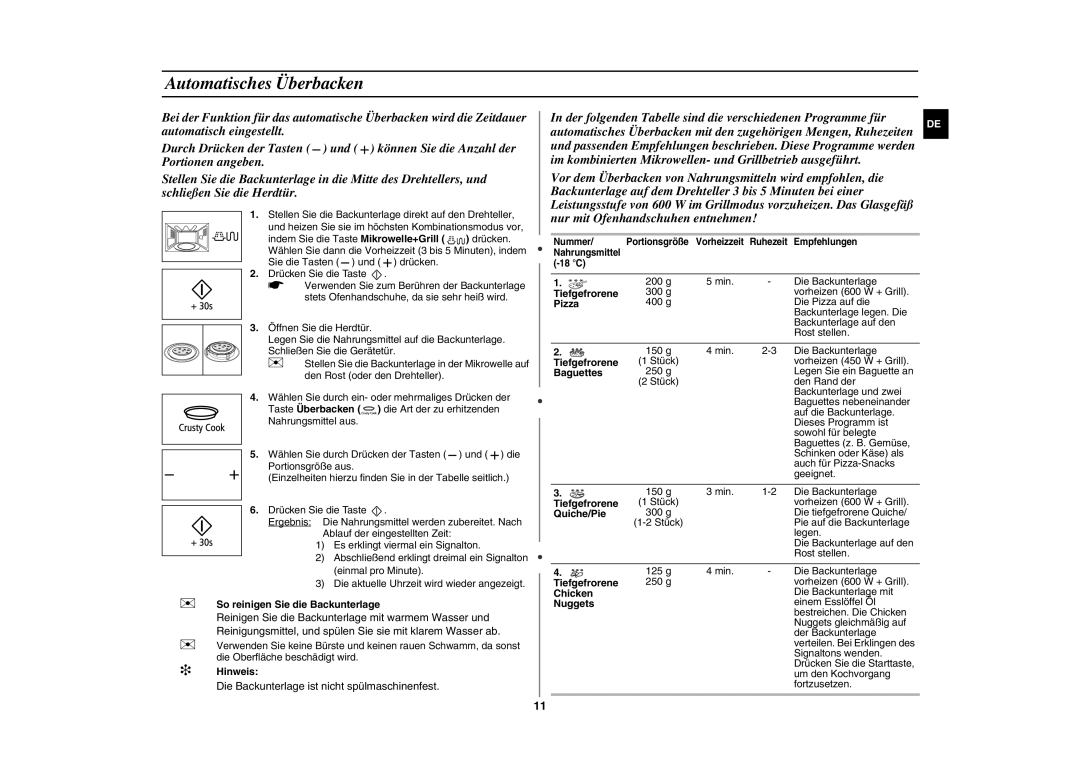 Samsung GE89M/XEG manual Automatisches Überbacken 