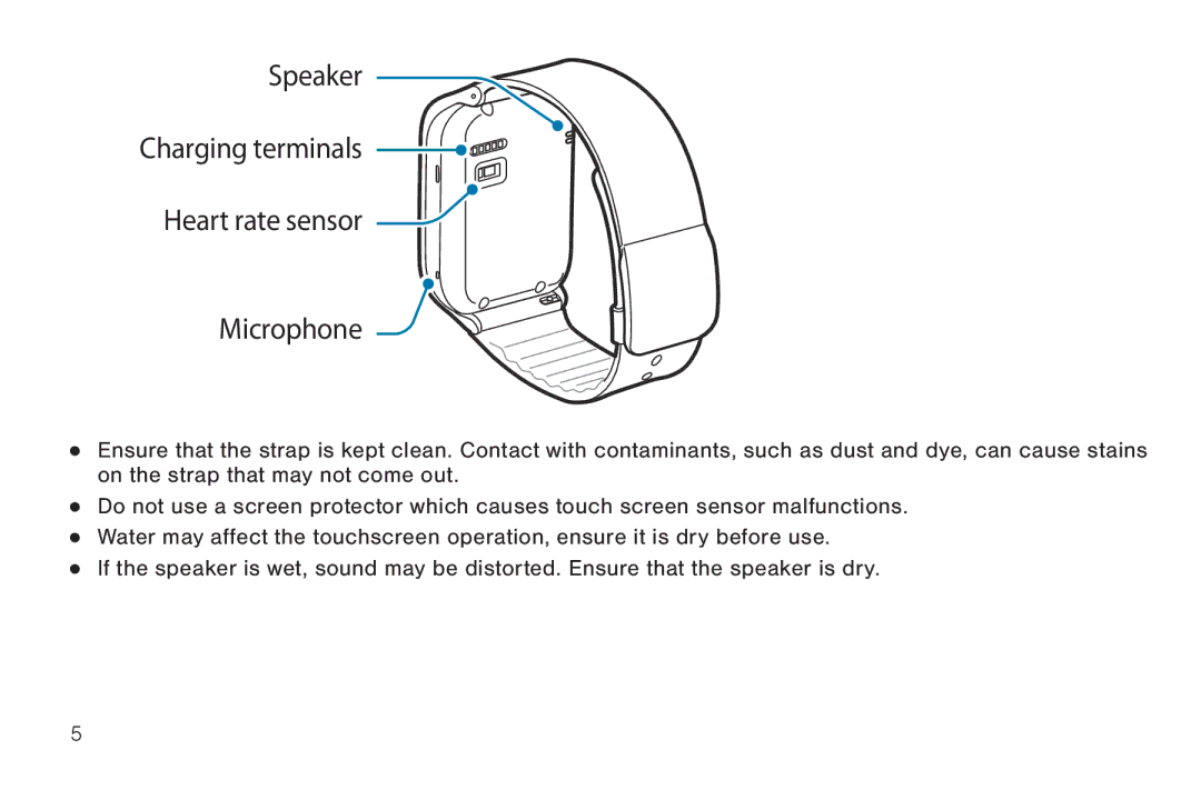 Samsung 40914, GEN, SMA380, BN66 user manual Speaker Charging terminals Heart rate sensor Microphone 