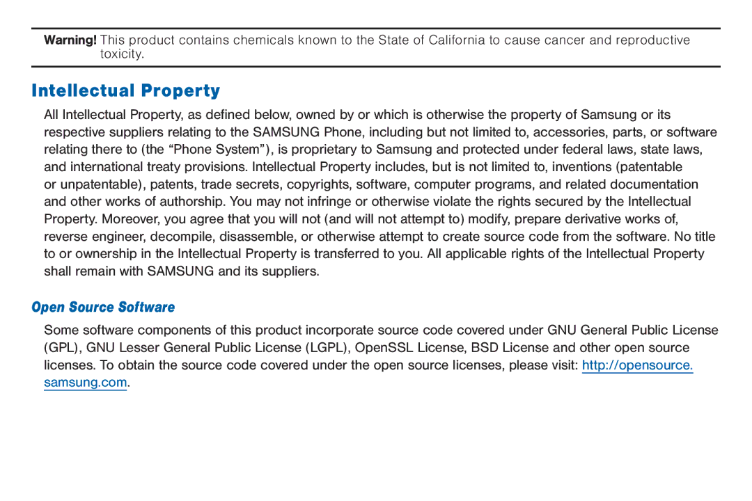 Samsung 40914, GEN, SMA380, BN66 user manual Intellectual Property, Open Source Software 