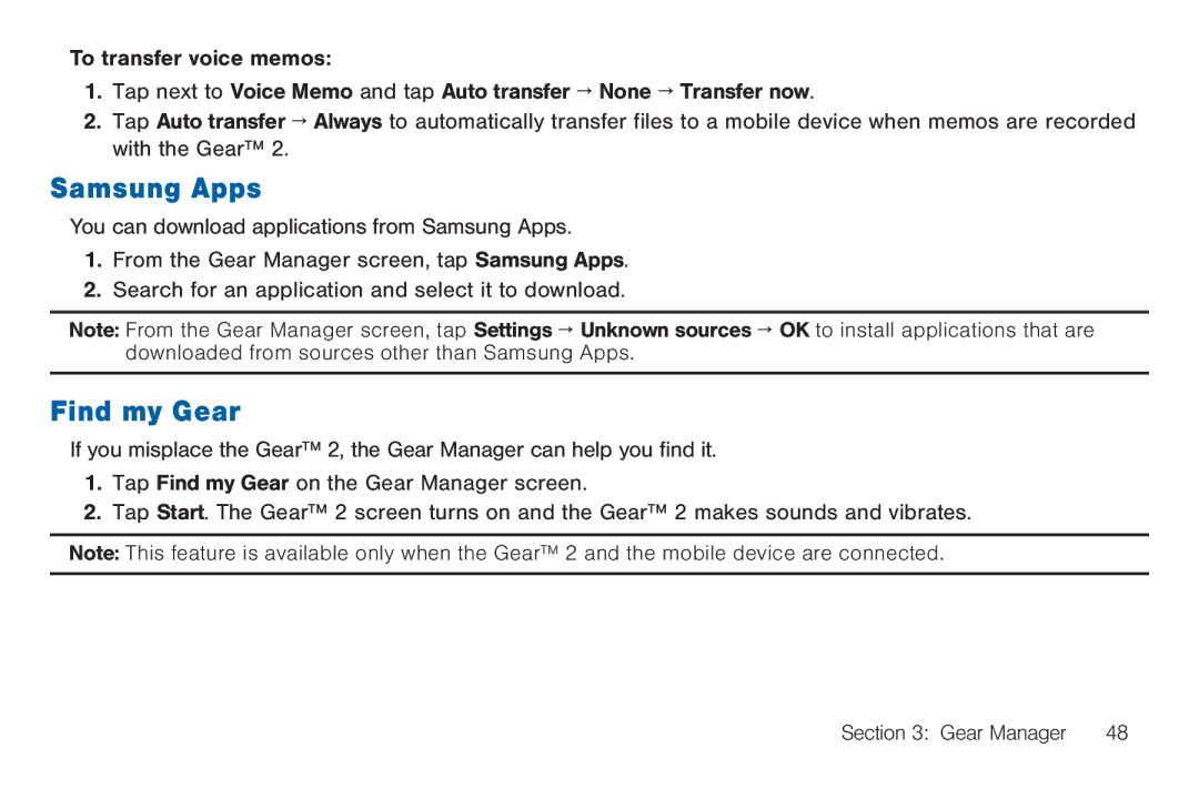 Samsung SMA380, GEN, 40914, BN66 user manual Samsung Apps, Find my Gear 