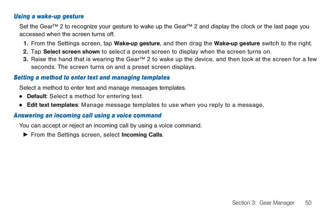 Samsung BN66, GEN, SMA380, 40914 user manual Using a wake-up gesture, Setting a method to enter text and managing templates 