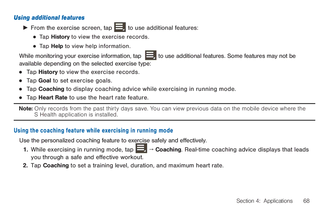 Samsung SMA380, GEN, 40914, BN66 user manual Using the coaching feature while exercising in running mode 