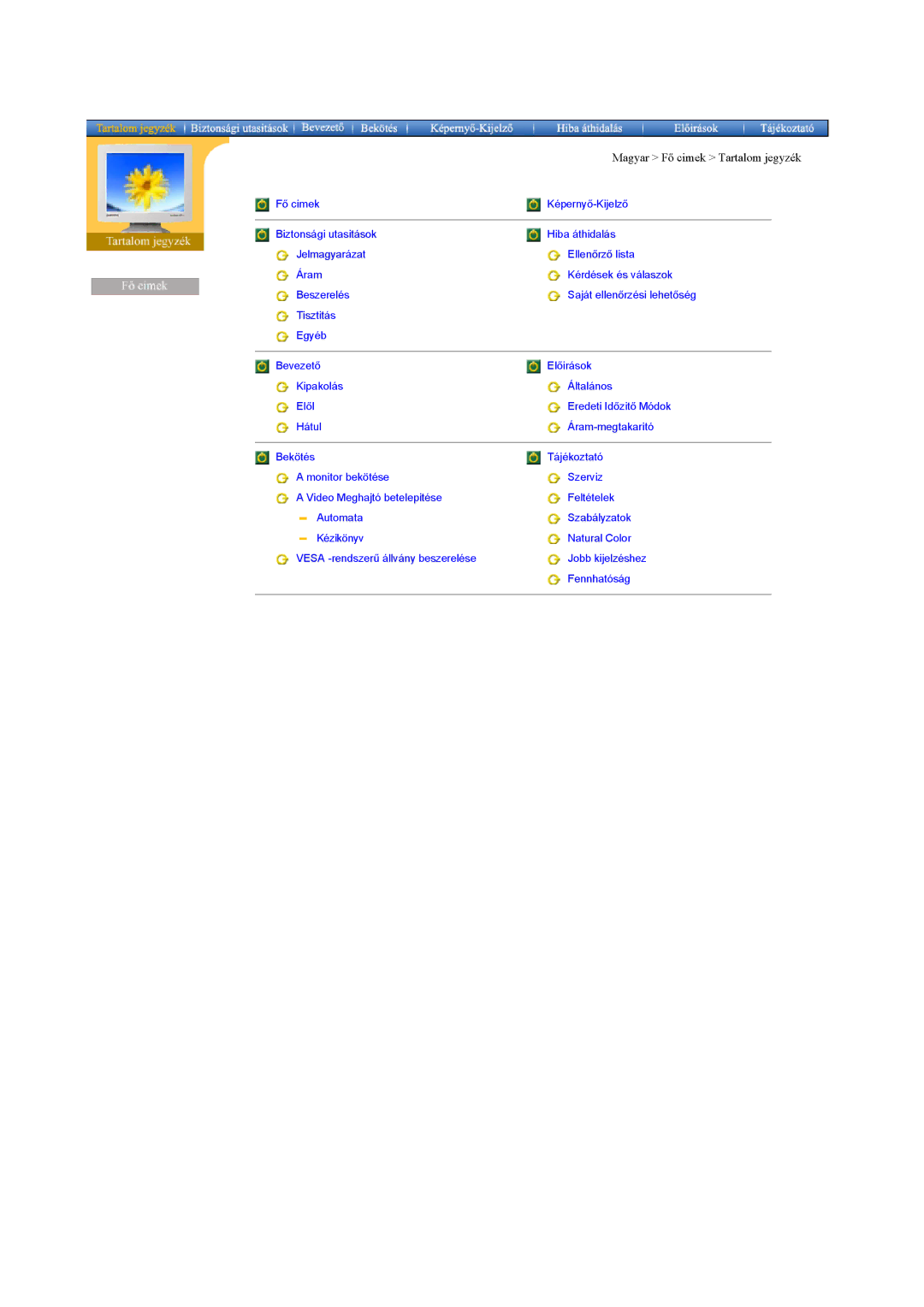 Samsung GH15ESAS/EDC, GG15ESAN/EDC, GH15ESAN/EDC, GG15ESAS/EDC manual Magyar Fő cimek Tartalom jegyzék 