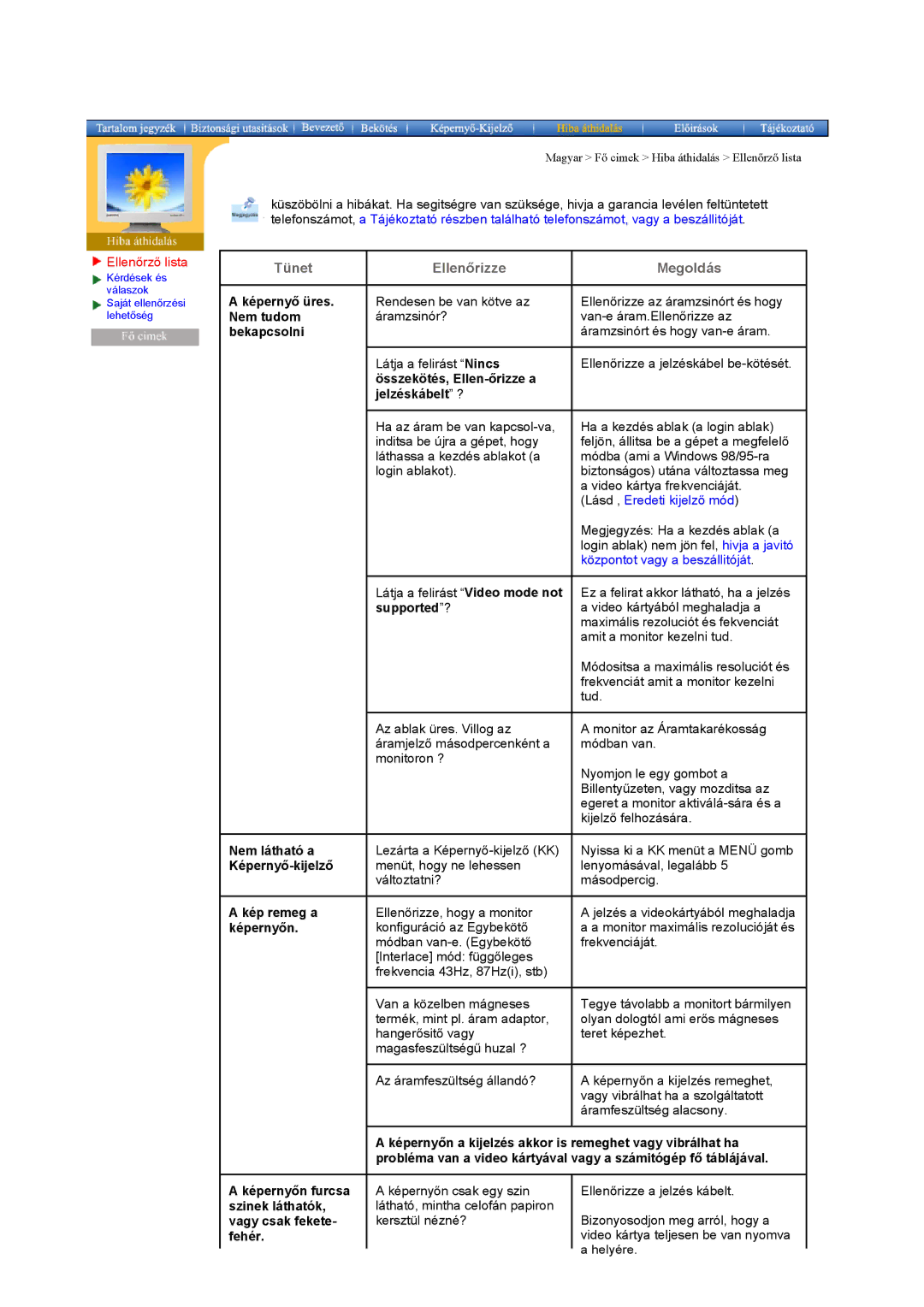 Samsung GH15ESAS/EDC, GG15ESAN/EDC, GH15ESAN/EDC, GG15ESAS/EDC manual Ellenőrző lista, Supported?, Kép remeg a képernyőn 