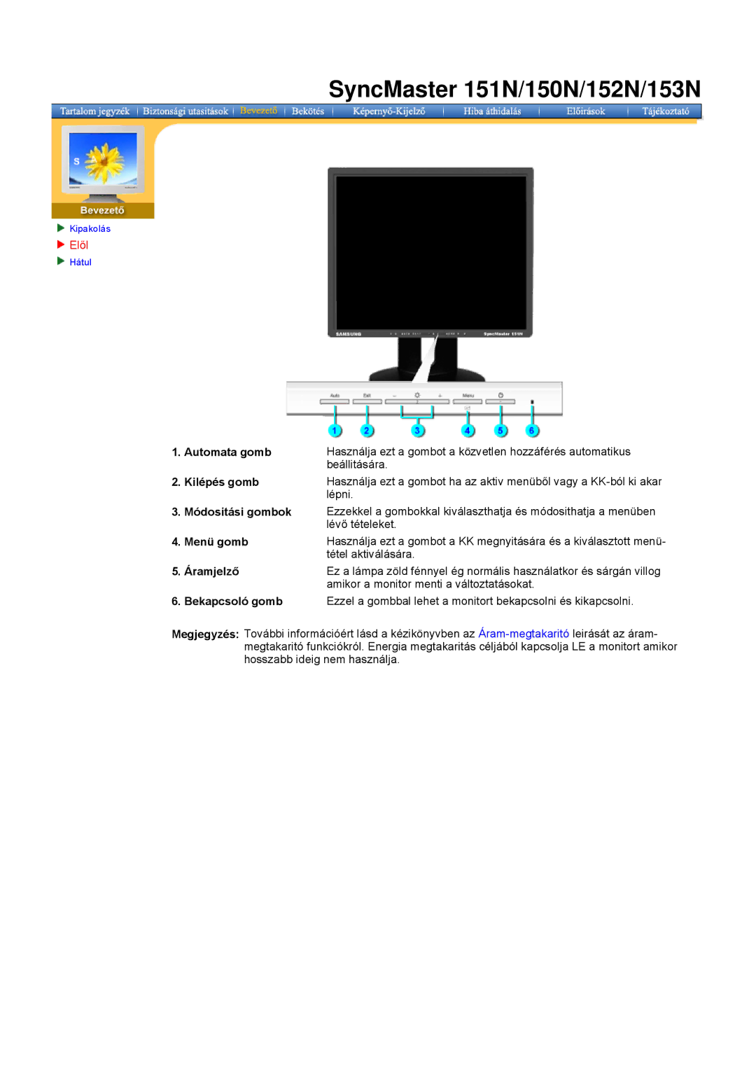 Samsung GG15ASAS/EDC, GG15ESAN/EDC, GH15ESAN/EDC manual Automata gomb, Kilépés gomb, Menü gomb, Tétel aktiválására, Áramjelző 