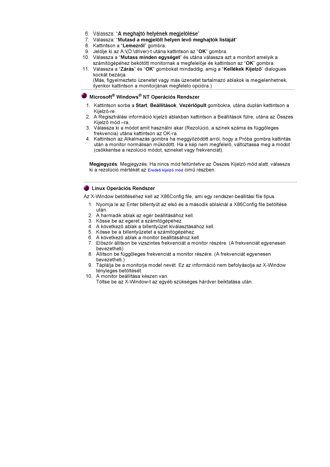 Samsung GH15LSAN/EDC, GG15ESAN/EDC, GH15ESAN/EDC manual Microsoft Windows NT Operációs Rendszer, Linux Operációs Rendszer 