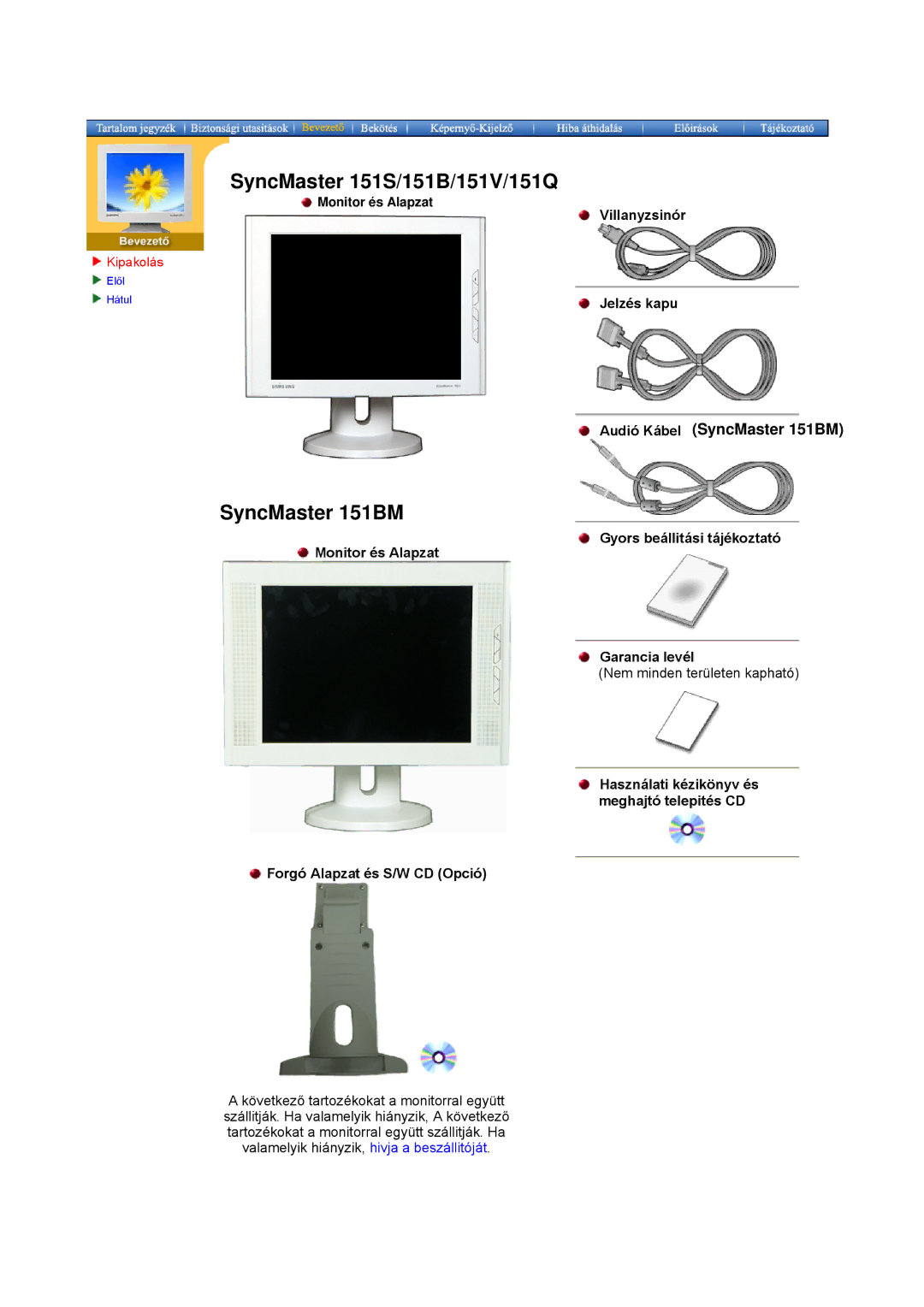 Samsung GH15MSAS/EDC, GG15ESAN/EDC, GH15ESAN/EDC, GH15HSSN/EDC, GH15MSSS/EDC Villanyzsinór Jelzés kapu, Monitor és Alapzat 