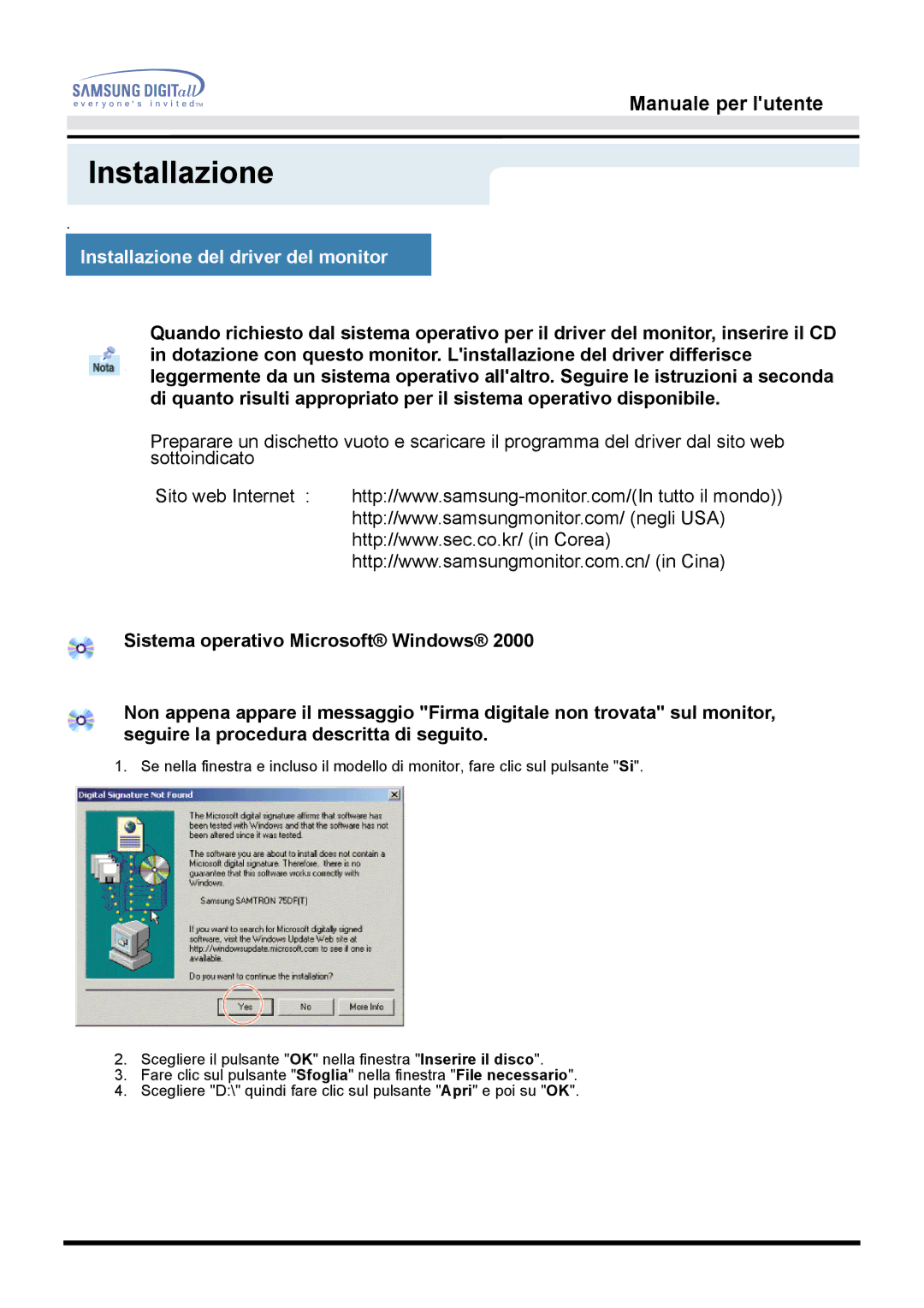 Samsung GH15DSSN/EDC manual Installazione 