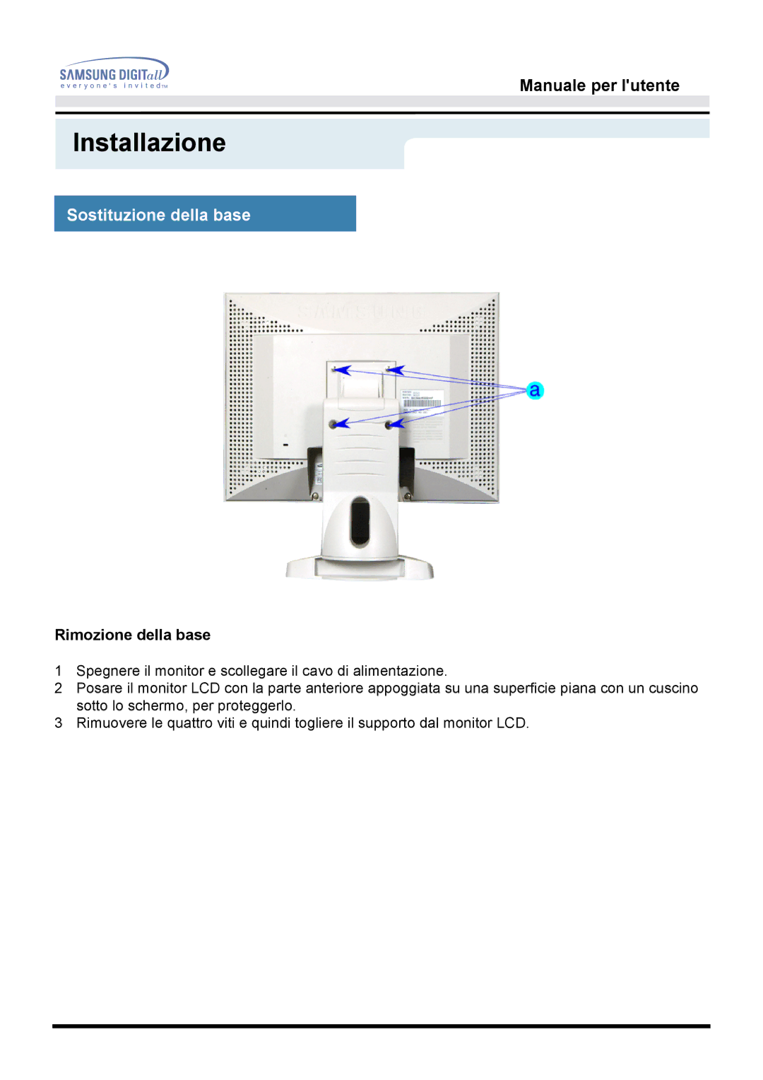 Samsung GH15DSSN/EDC manual Sostituzione della base, Rimozione della base 