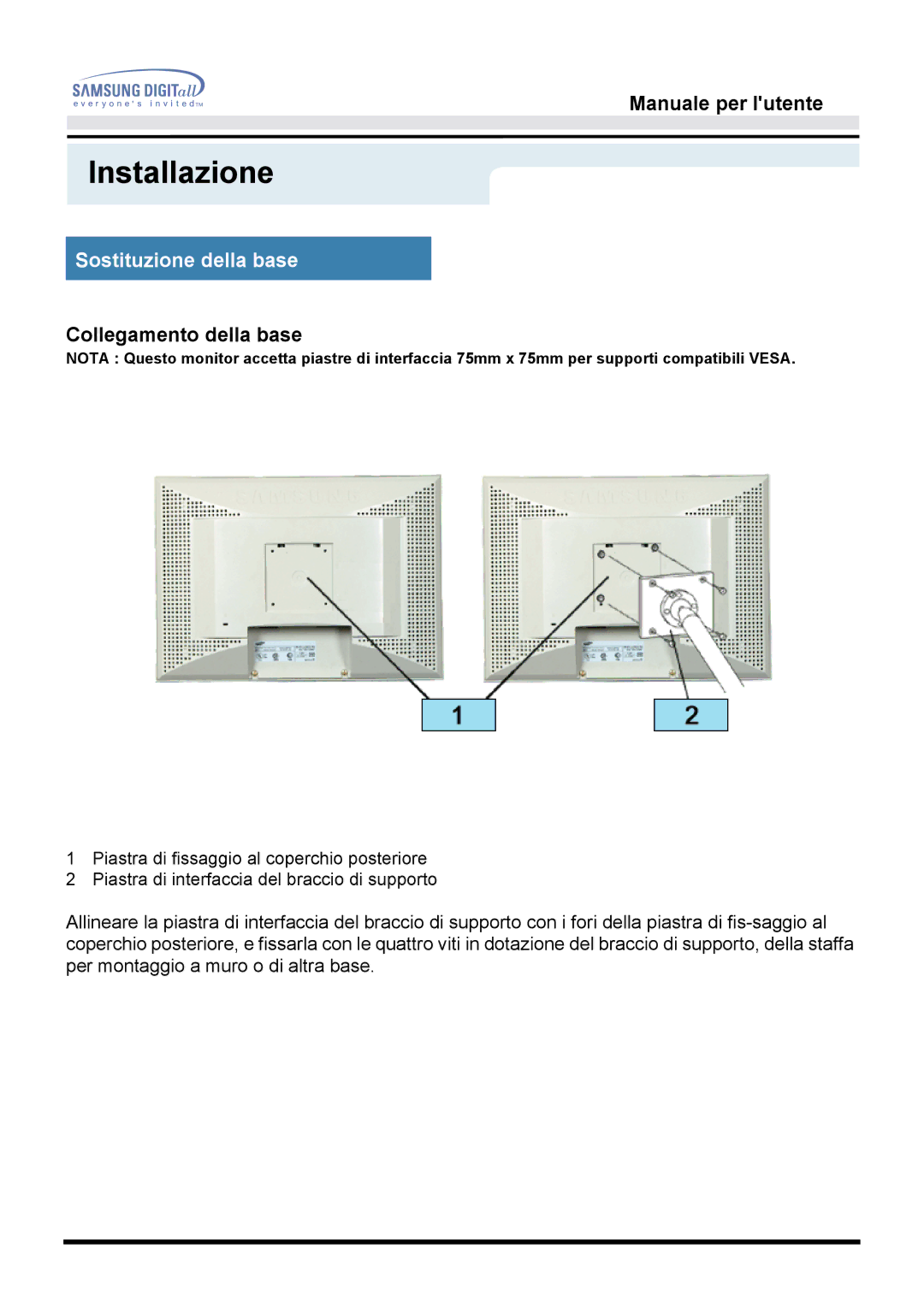 Samsung GH15DSSN/EDC manual Collegamento della base 