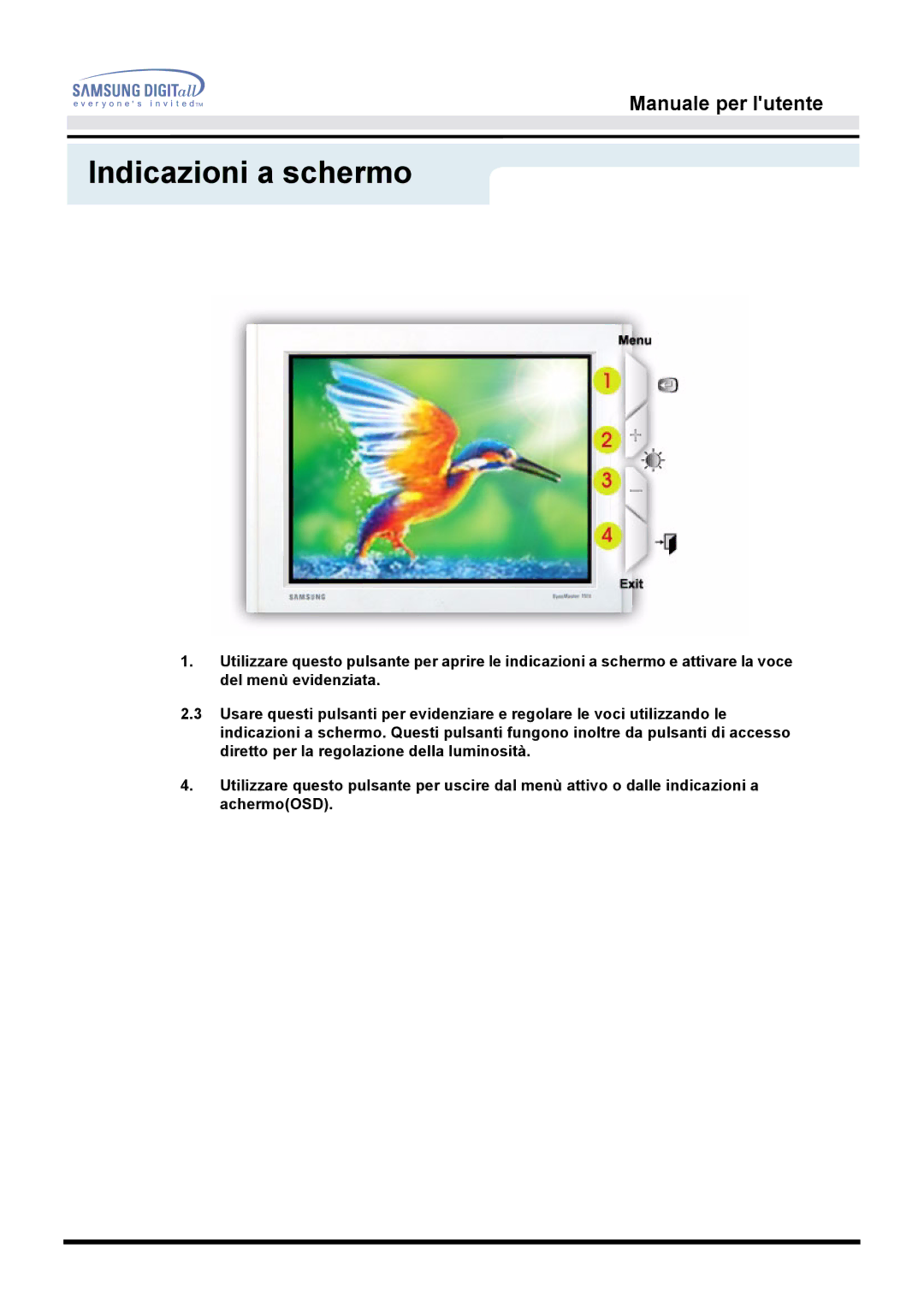 Samsung GH15DSSN/EDC manual Indicazioni a schermo 