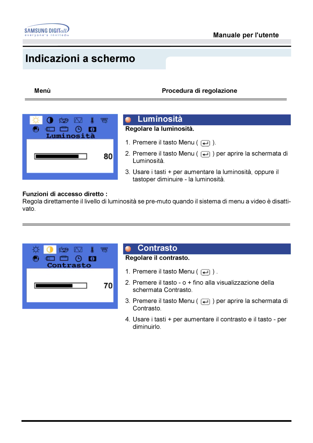 Samsung GH15DSSN/EDC manual Luminosità, Contrasto 