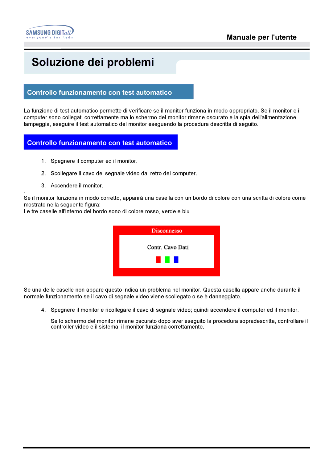 Samsung GH15DSSN/EDC manual Controllo funzionamento con test automatico 