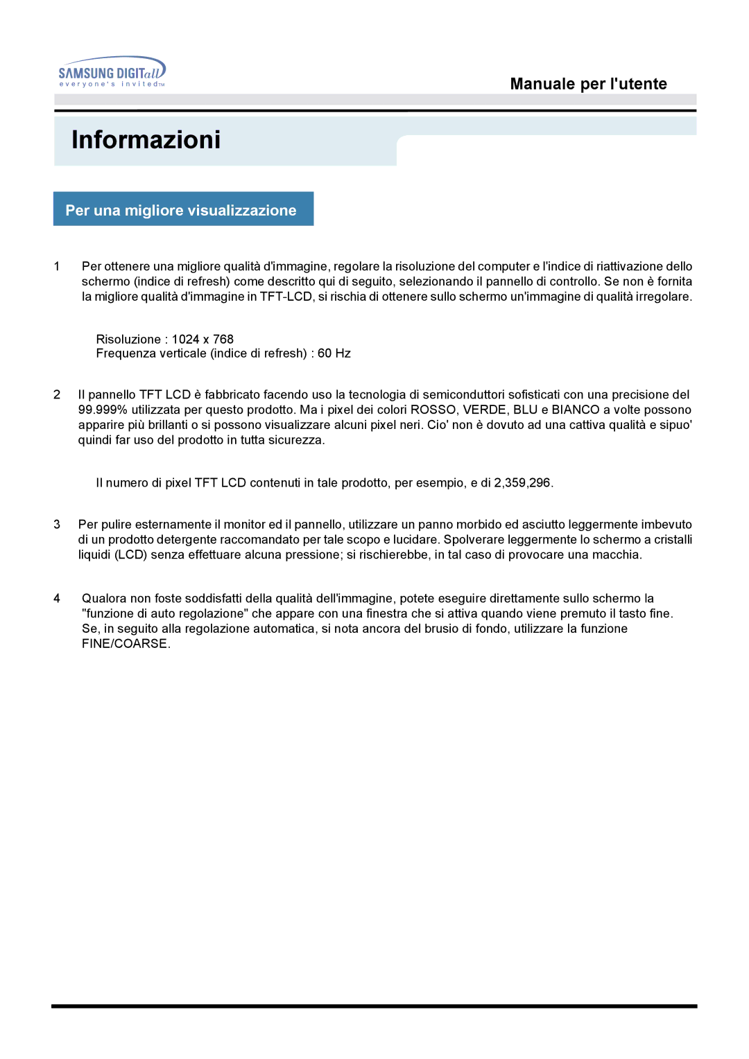 Samsung GH15DSSN/EDC manual Per una migliore visualizzazione 