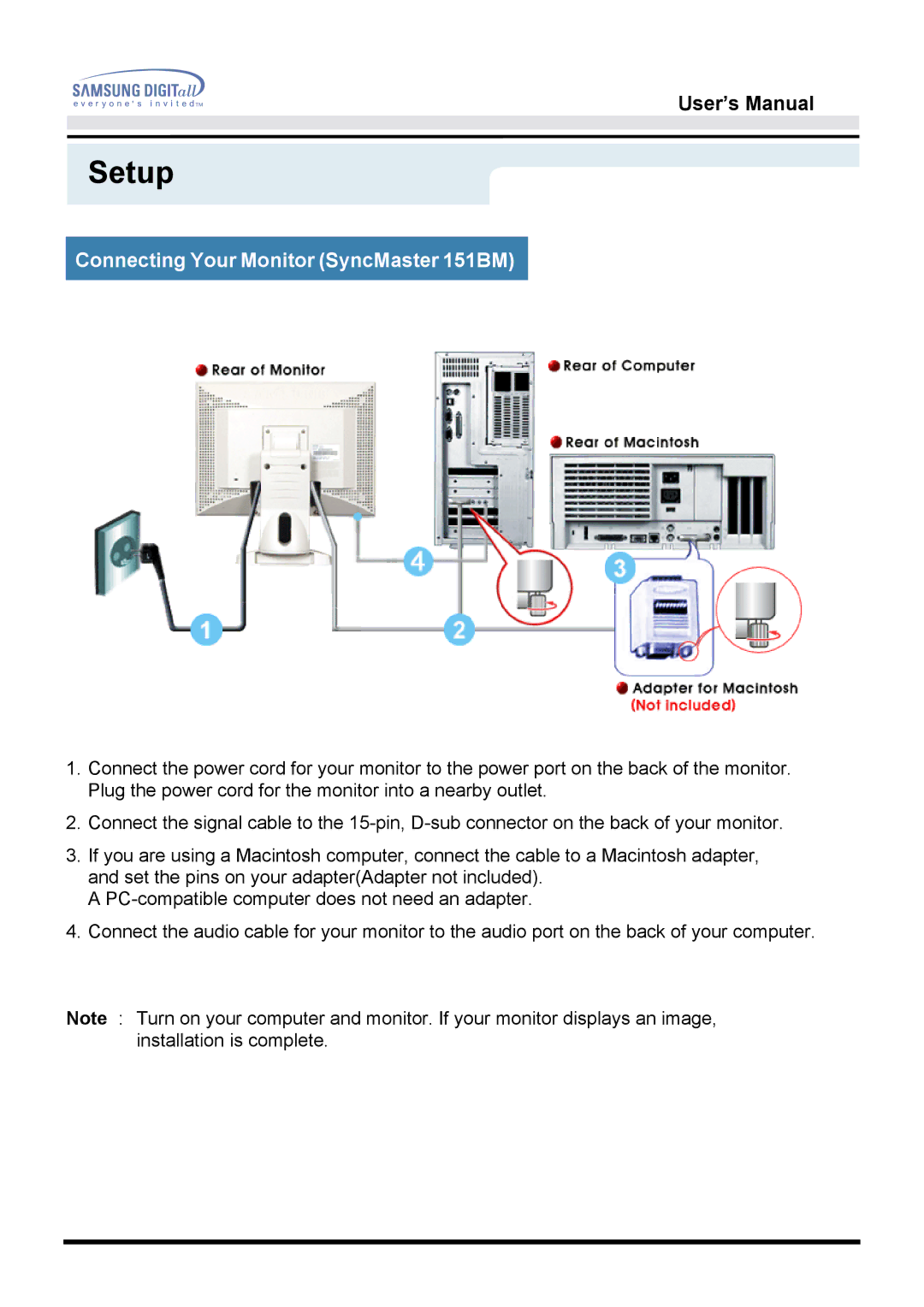 Samsung GG15LSSN/EDC, GH15LSSNP/EDC, GG15LSSNP/EDC, GG15LSAN/XEU, GH15LSSB, GH15LSAS Connecting Your Monitor SyncMaster 151BM 