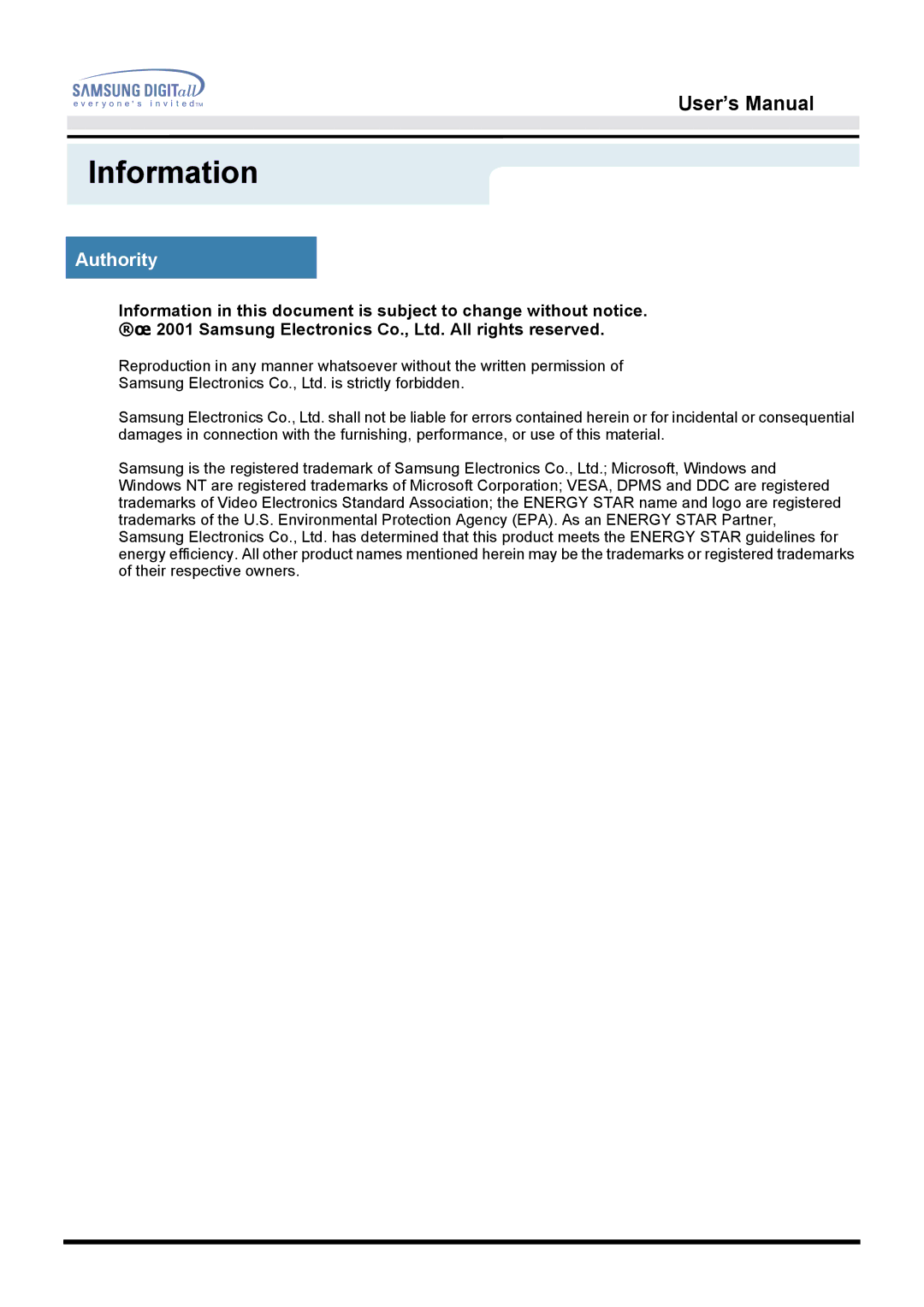 Samsung GH15LSAB, GH15LSSNP/EDC, GG15LSSNP/EDC, GG15LSAN/XEU, GH15LSSB, GH15LSAN/XEU, GG15LSSNG/EDC, GH15HSSN/EDC manual Authority 