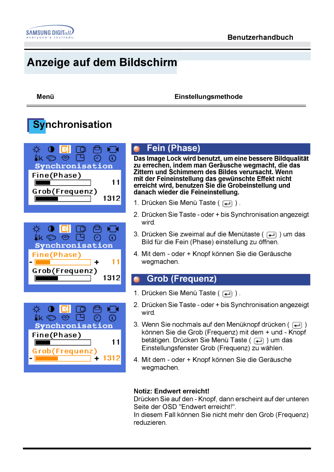 Samsung GH15LSSS/EDC, GH15LSSNP/EDC, GG15LSSNP/EDC, GG15LSAN/XEU, GH15LSSB Fein Phase, Grob Frequenz, Notiz Endwert erreicht 