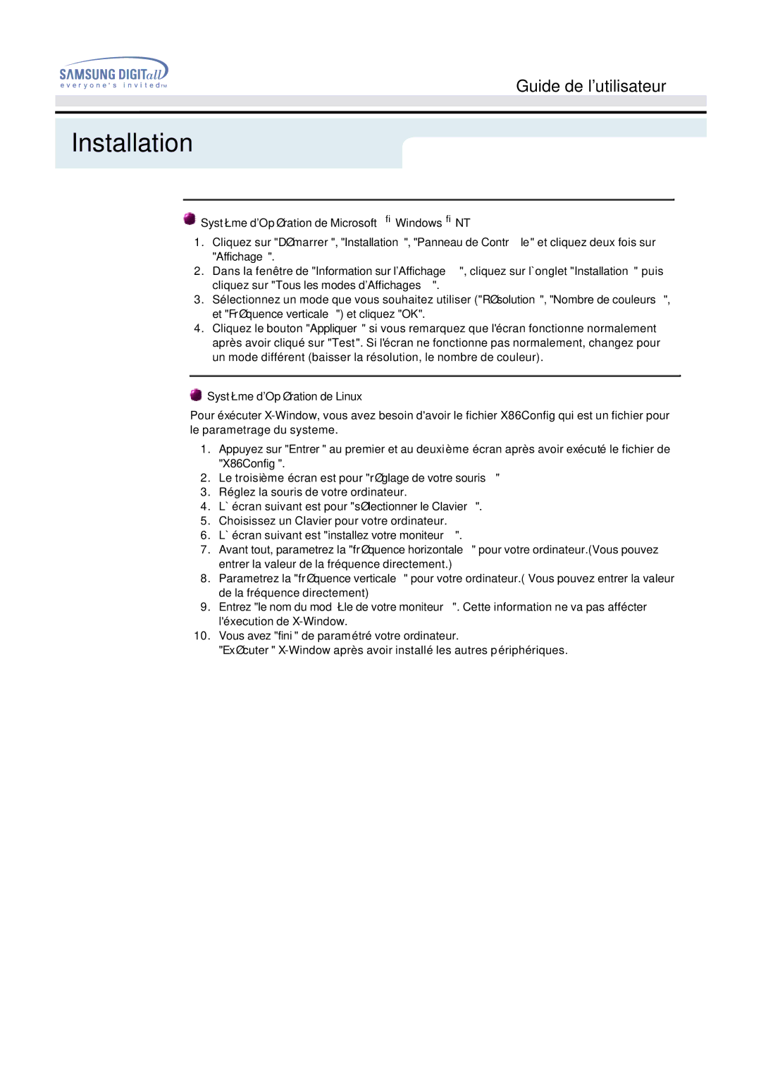 Samsung GG15LSSB/EDC, GH15MSSS/EDC, GH15LSSN/EDC, GH15LSAB/EDC, GH15MSSB/EDC manual Système dOpération de Microsoft Windows NT 