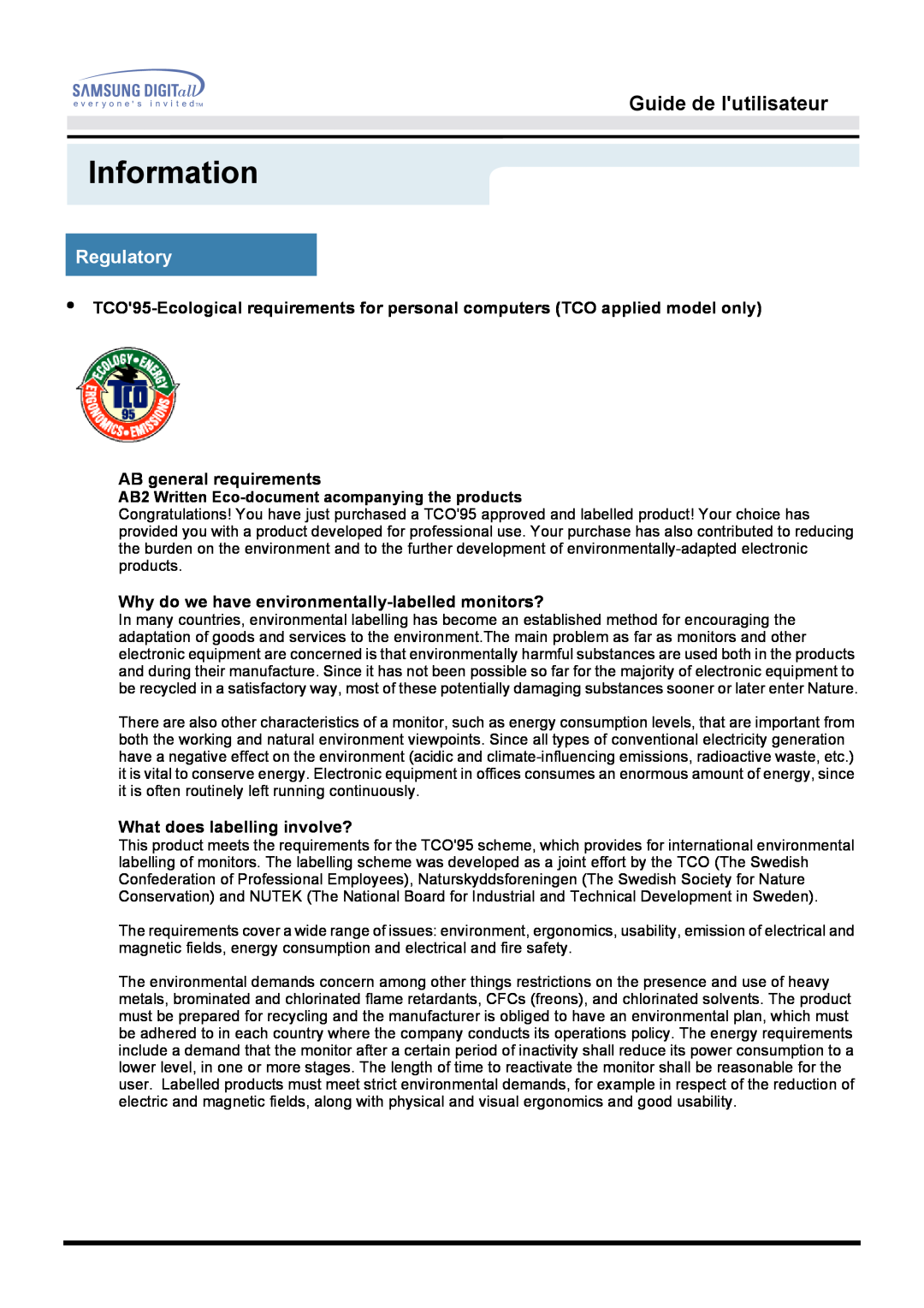 Samsung GH15MSSS/EDC Information, Guide de lutilisateur, Regulatory, AB general requirements, What does labelling involve? 