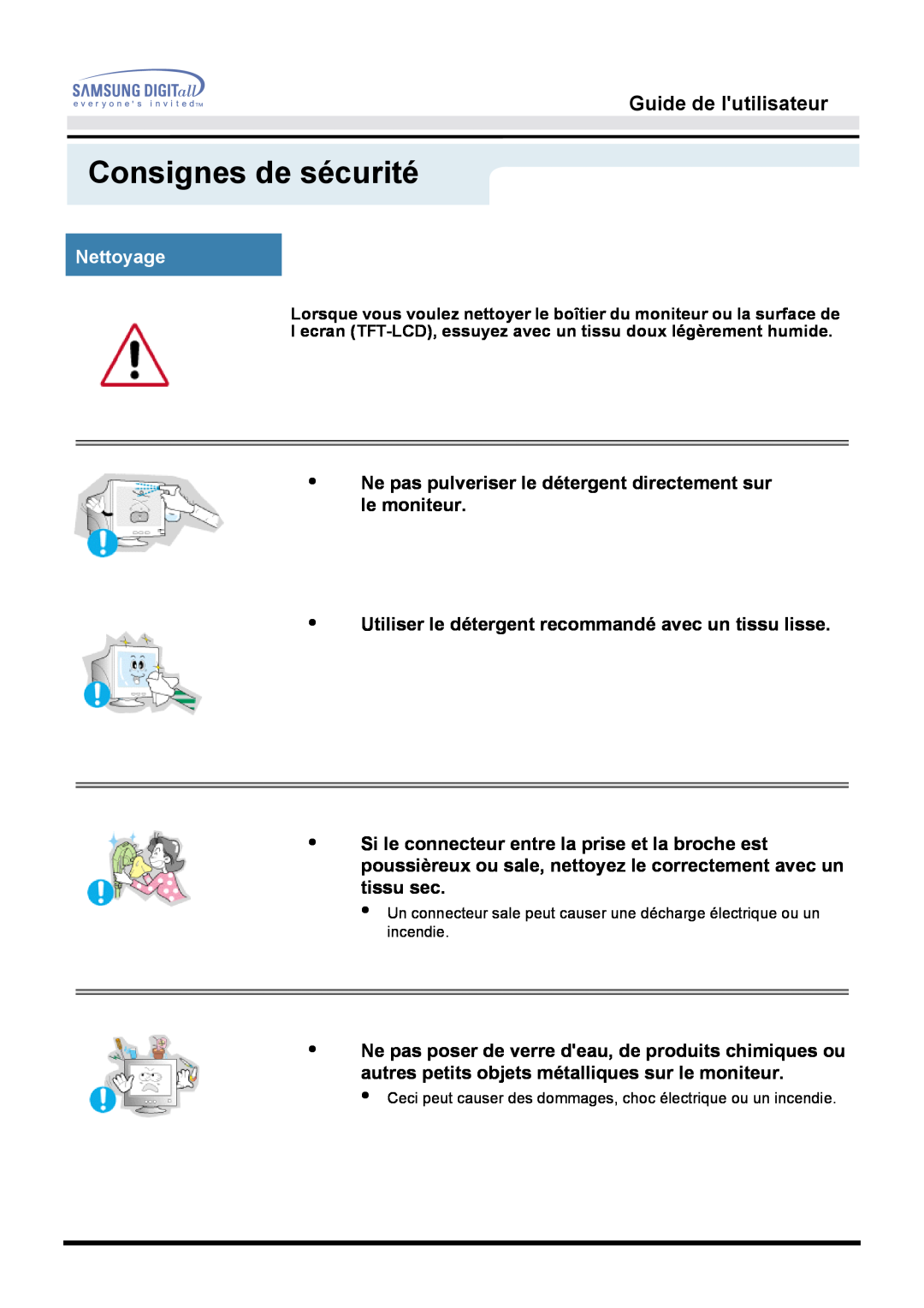 Samsung GG15MSAS/EDC, GH15MSSS/EDC, GH15MSSB/EDC, GG15MSSB/EDC manual Nettoyage, Consignes de sécurité, Guide de lutilisateur 