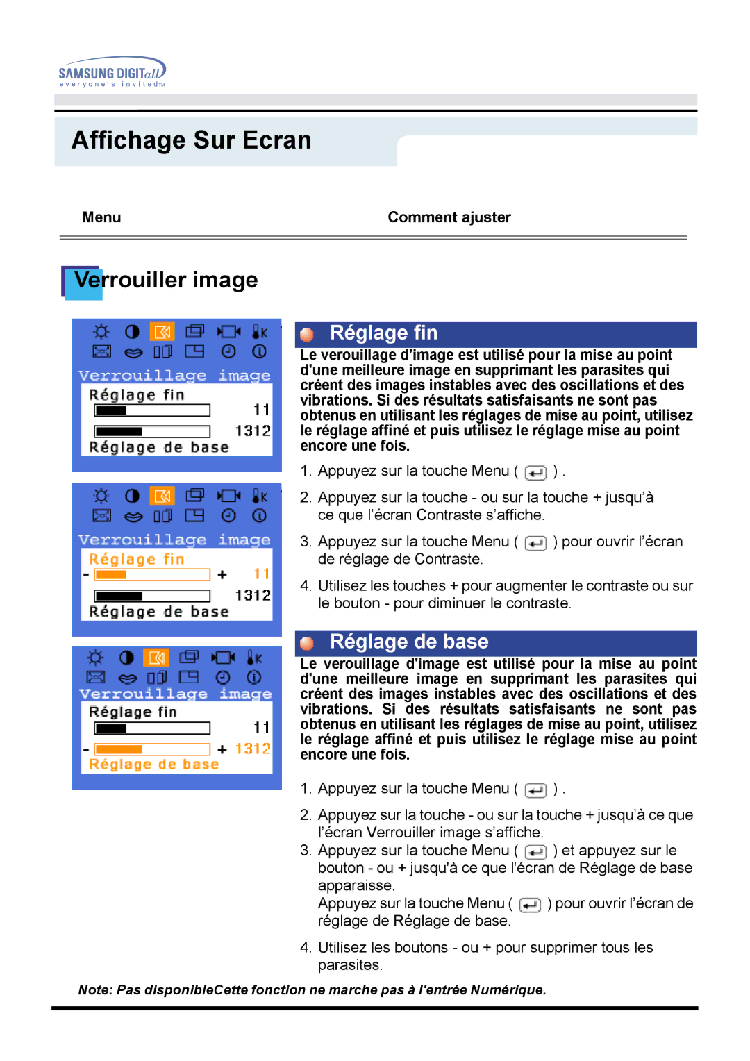 Samsung GH15PSAS/EDC manual Réglage fin, Réglage de base 