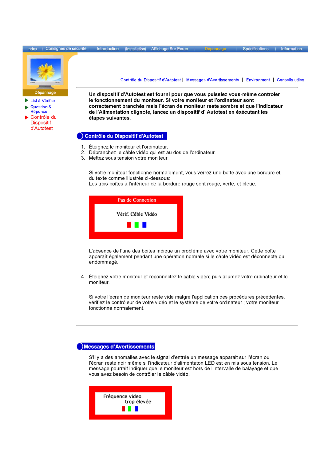 Samsung GH15PSAS/EDC manual Contrôle du Dispositif dAutotest 