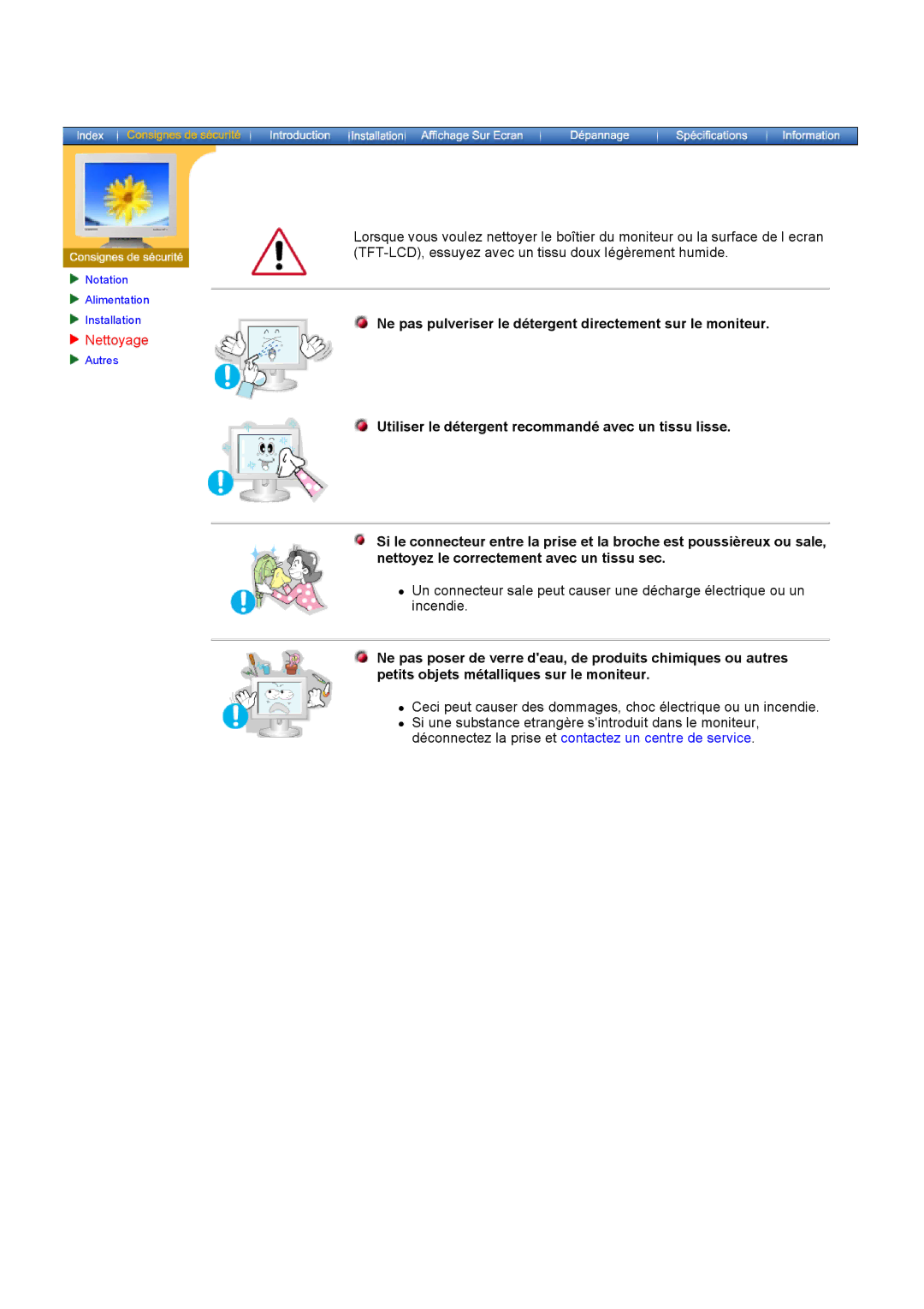 Samsung GH15PSAS/EDC manual Ne pas pulveriser le détergent directement sur le moniteur, Nettoyage 