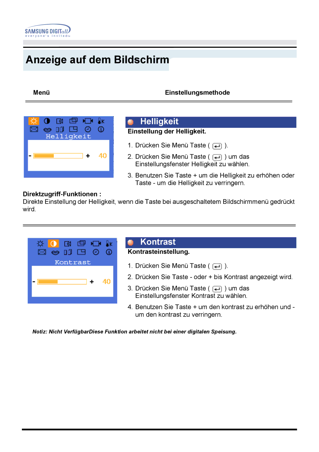 Samsung GH15PSAS/EDC manual Helligkeit, Kontrast 